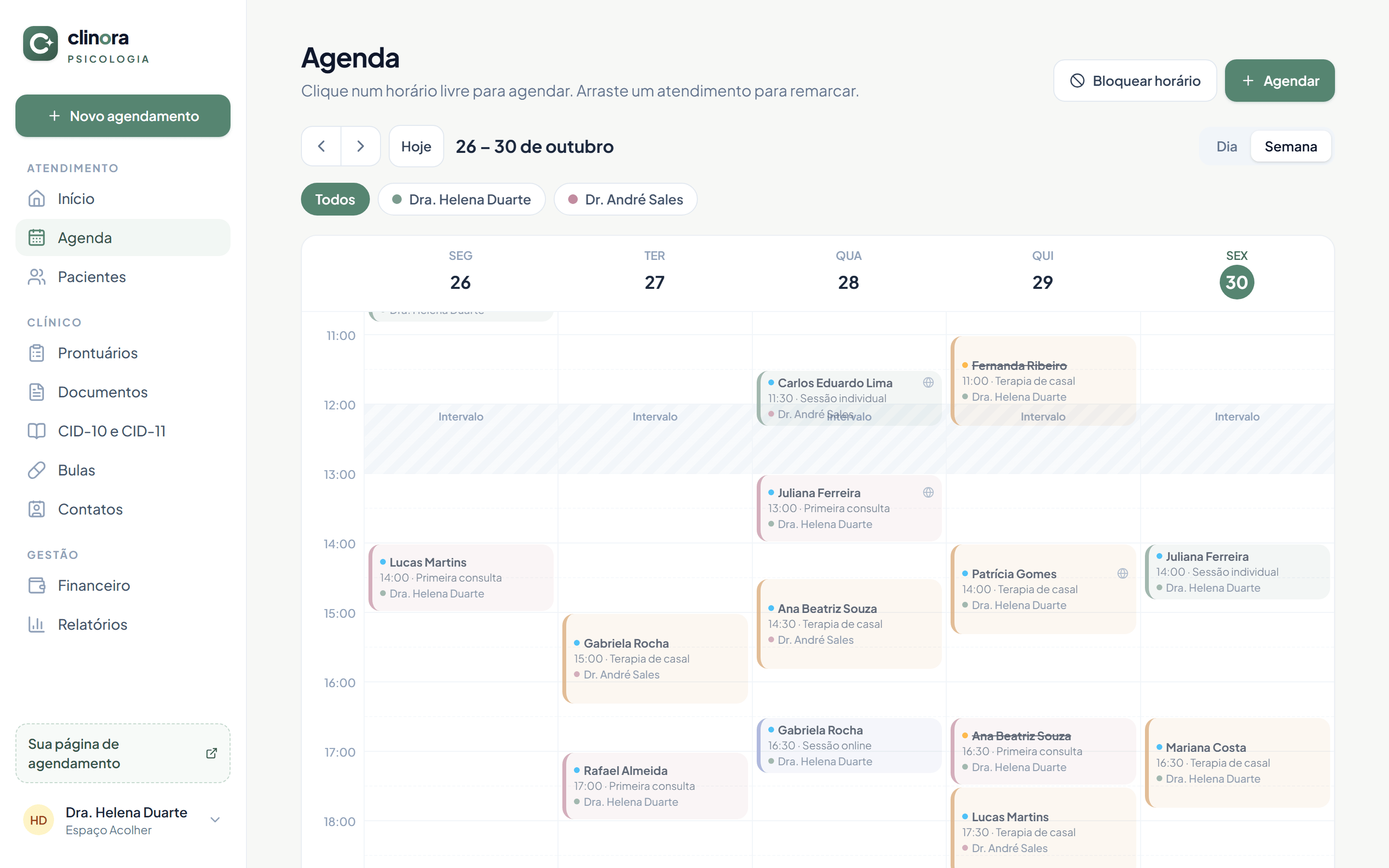Agenda semanal do Clinora